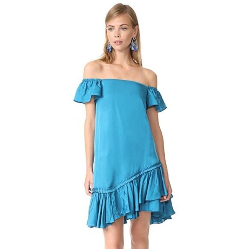 Cinq A Sept Mini Dress Blue Ruffle Off the Shoulder Party Sz 6 New
